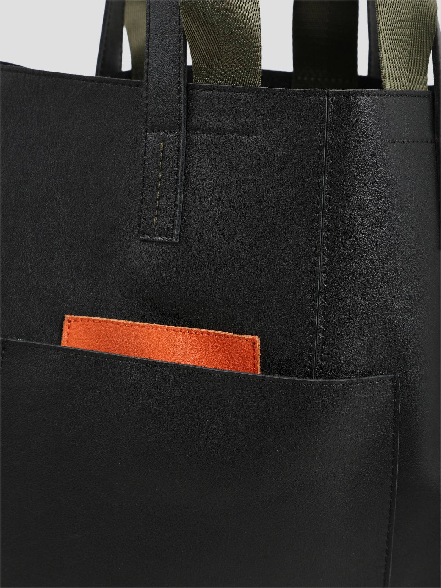 HammerAwl Genuine Leather Black Minimal Tote Bag - Closeup