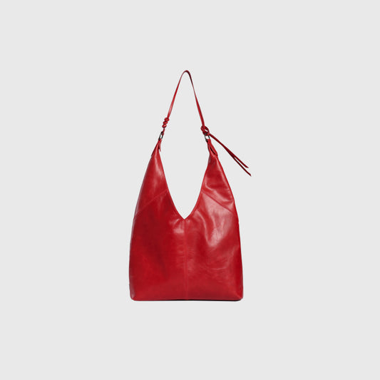HammerAwl Bold Red Genuine Leather V Shoulder Bag Mini - Front