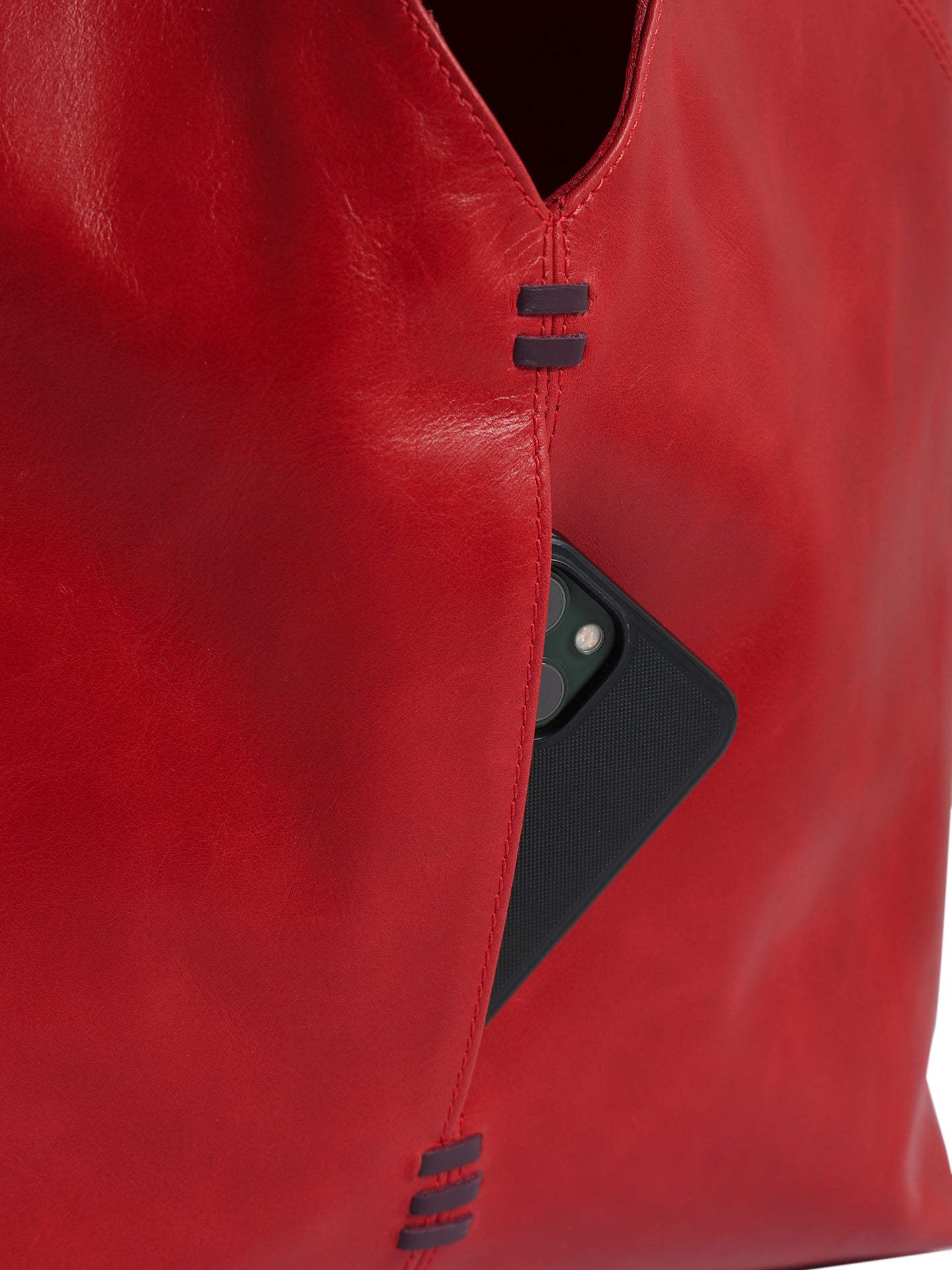 HammerAwl Bold Red Genuine Leather V shoulder bag - Front Pocket