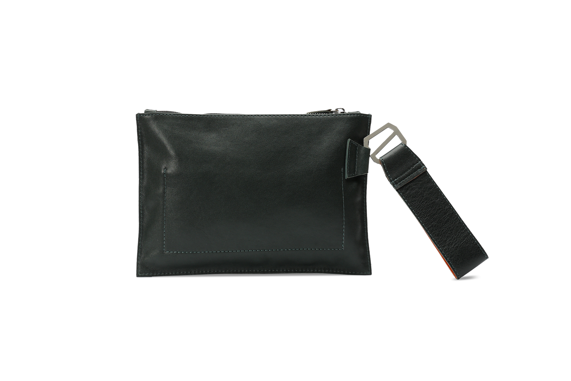 HammerAwl Green Leather Gyst Strap back view with stainless steel accessories