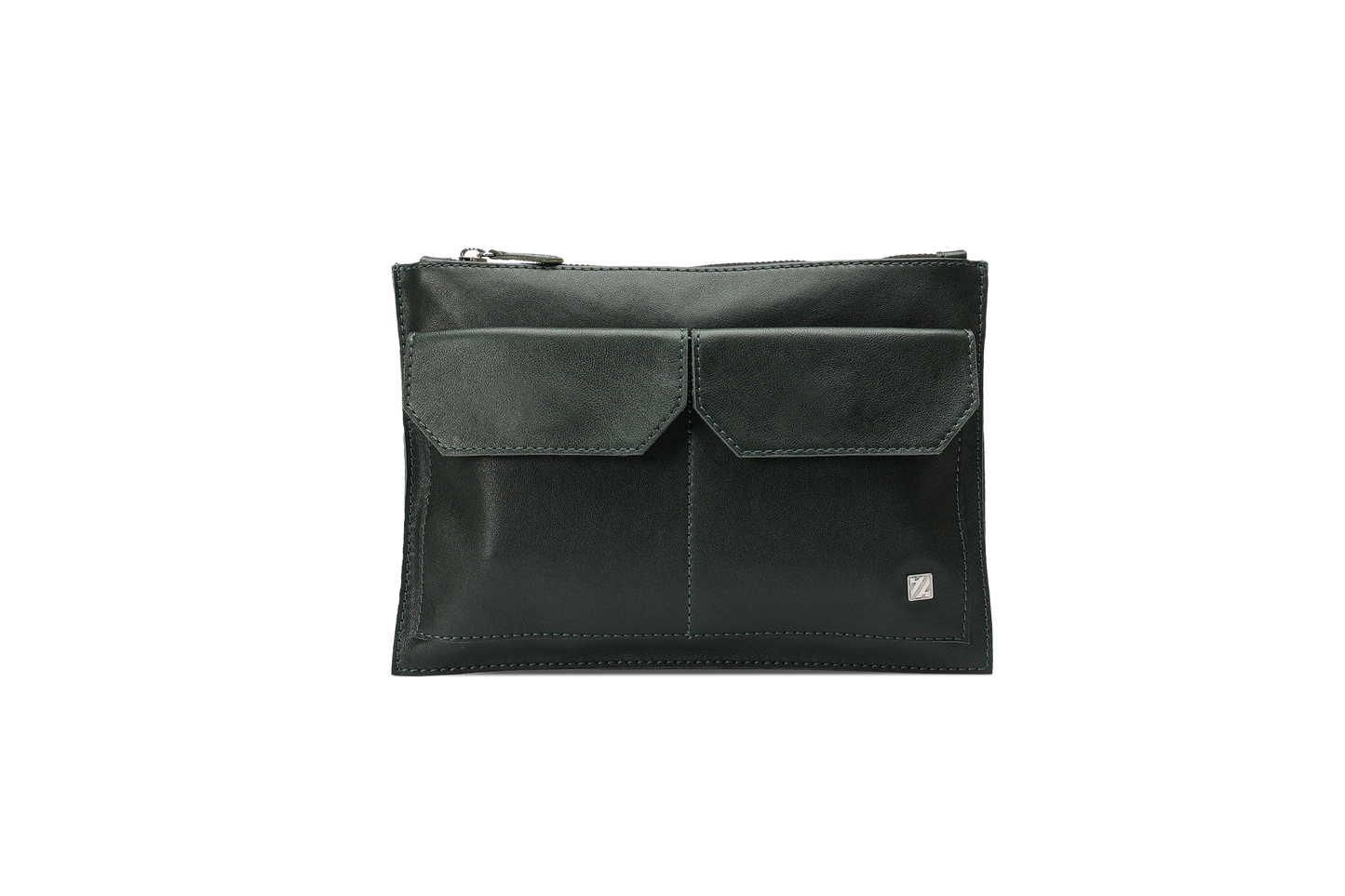 HammerAwl Green Leather Gyst Strap front view with pockets details 