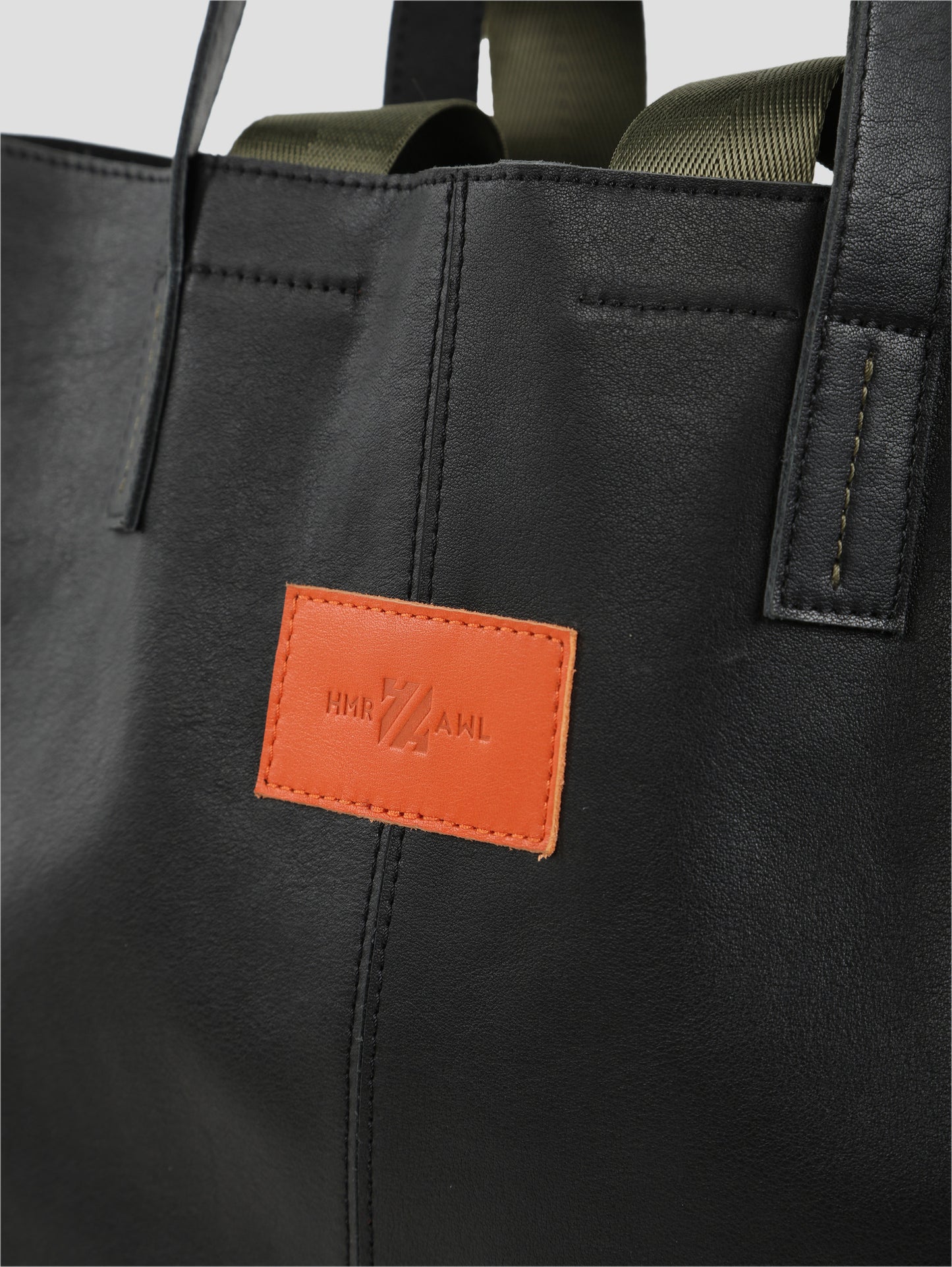 HammerAwl Genuine Leather Black Minimal Tote Bag - Logo Closeup