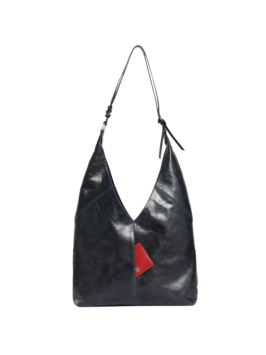 HammerAwl Midnight Blue Genuine Leather V shoulder bag - Front