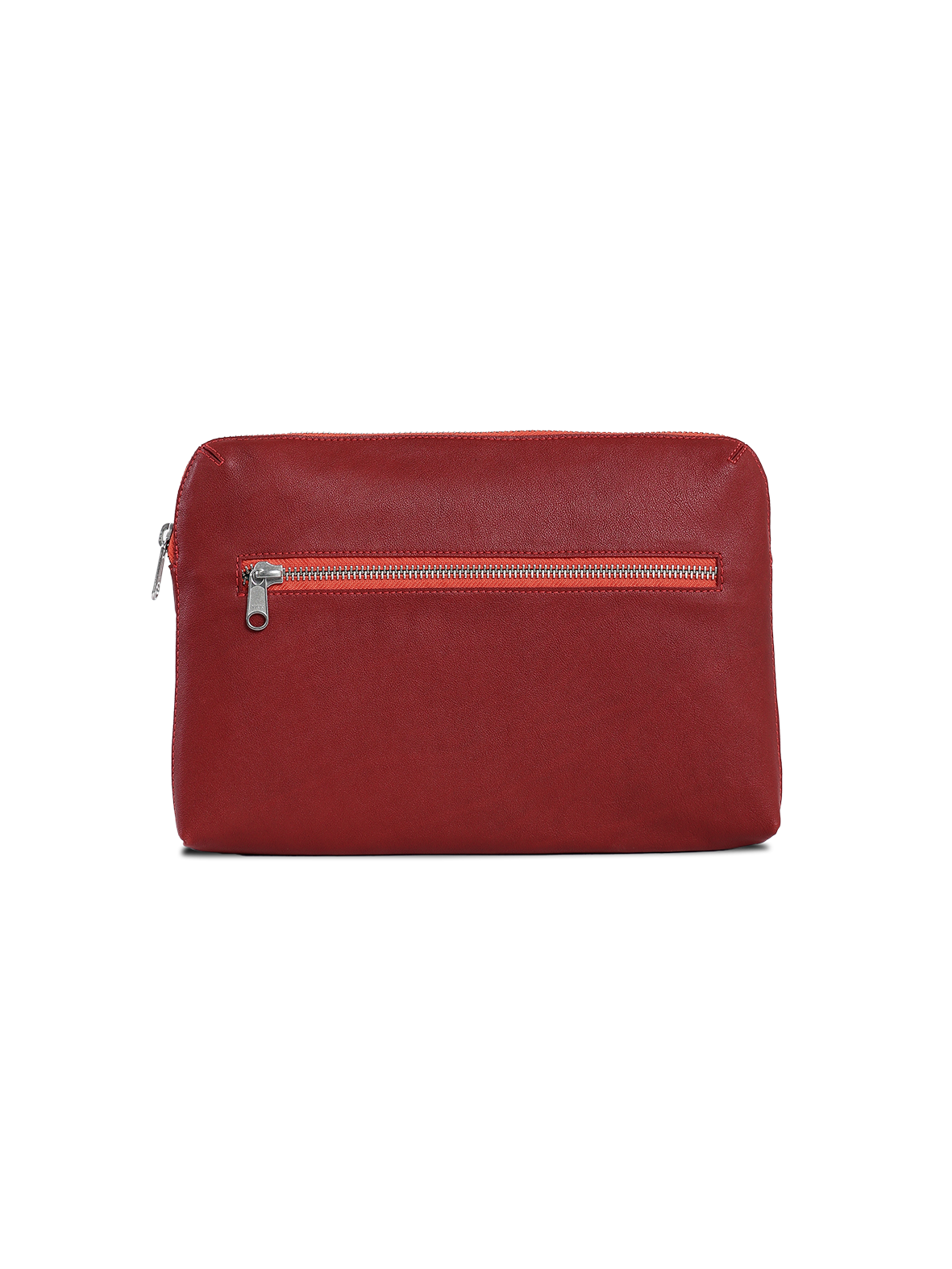 HammerAwl Red Leather Essentials back view with zipper details 