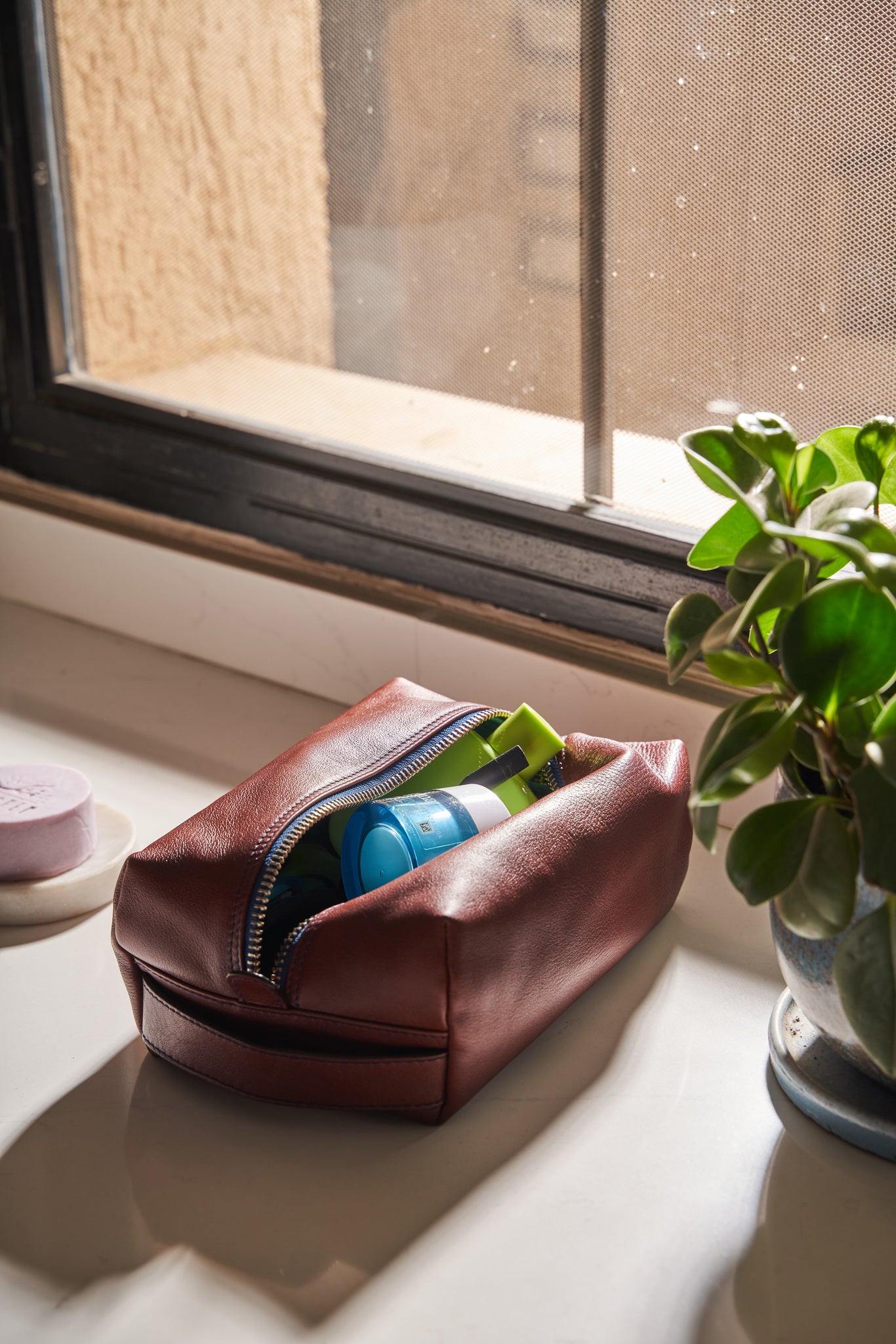 HammerAwl Genuine Leather Tan Travel Toiletry Bag