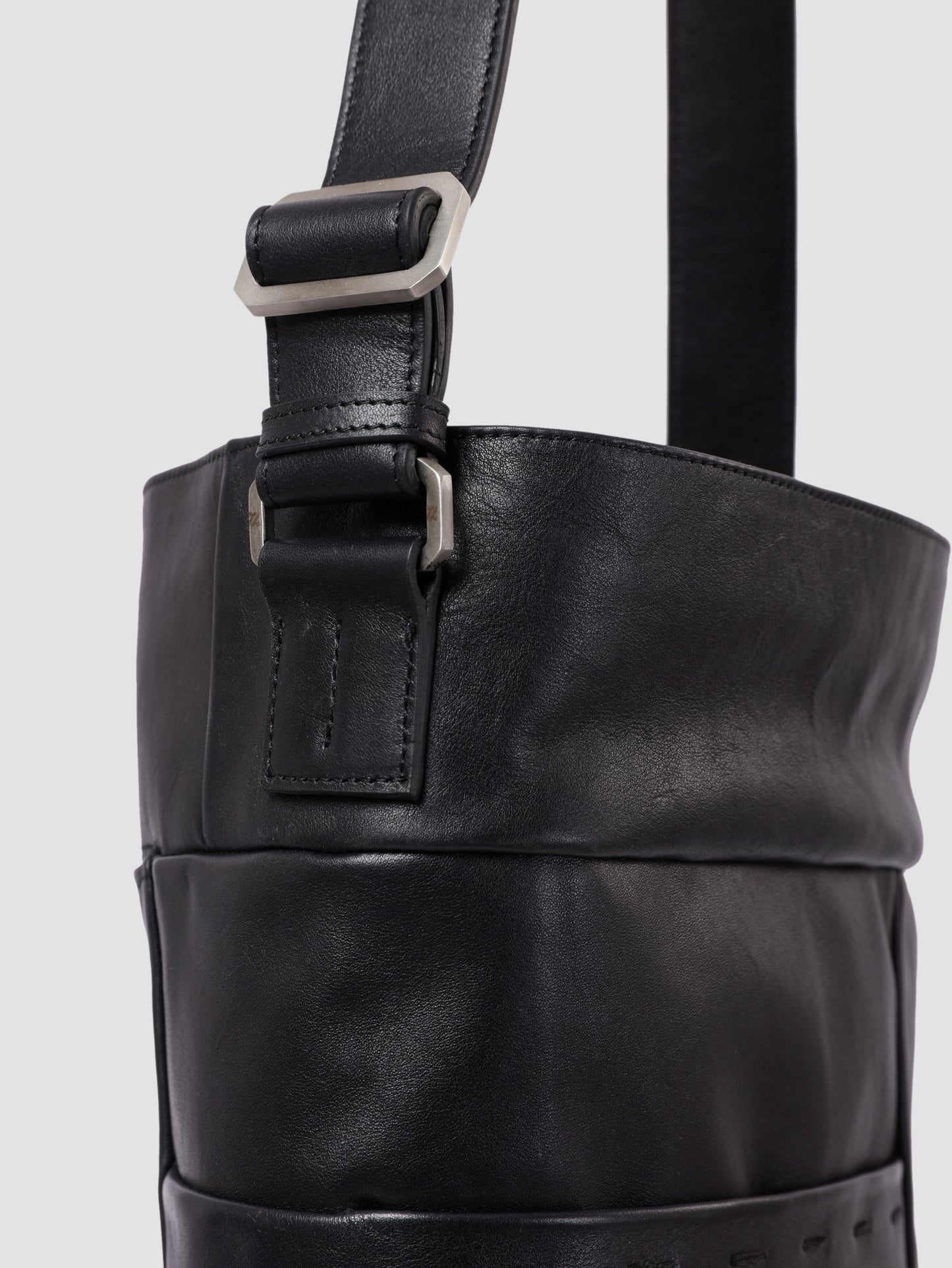 HammerAwl Black Leather Shoulder Bag with stainless steel accessories