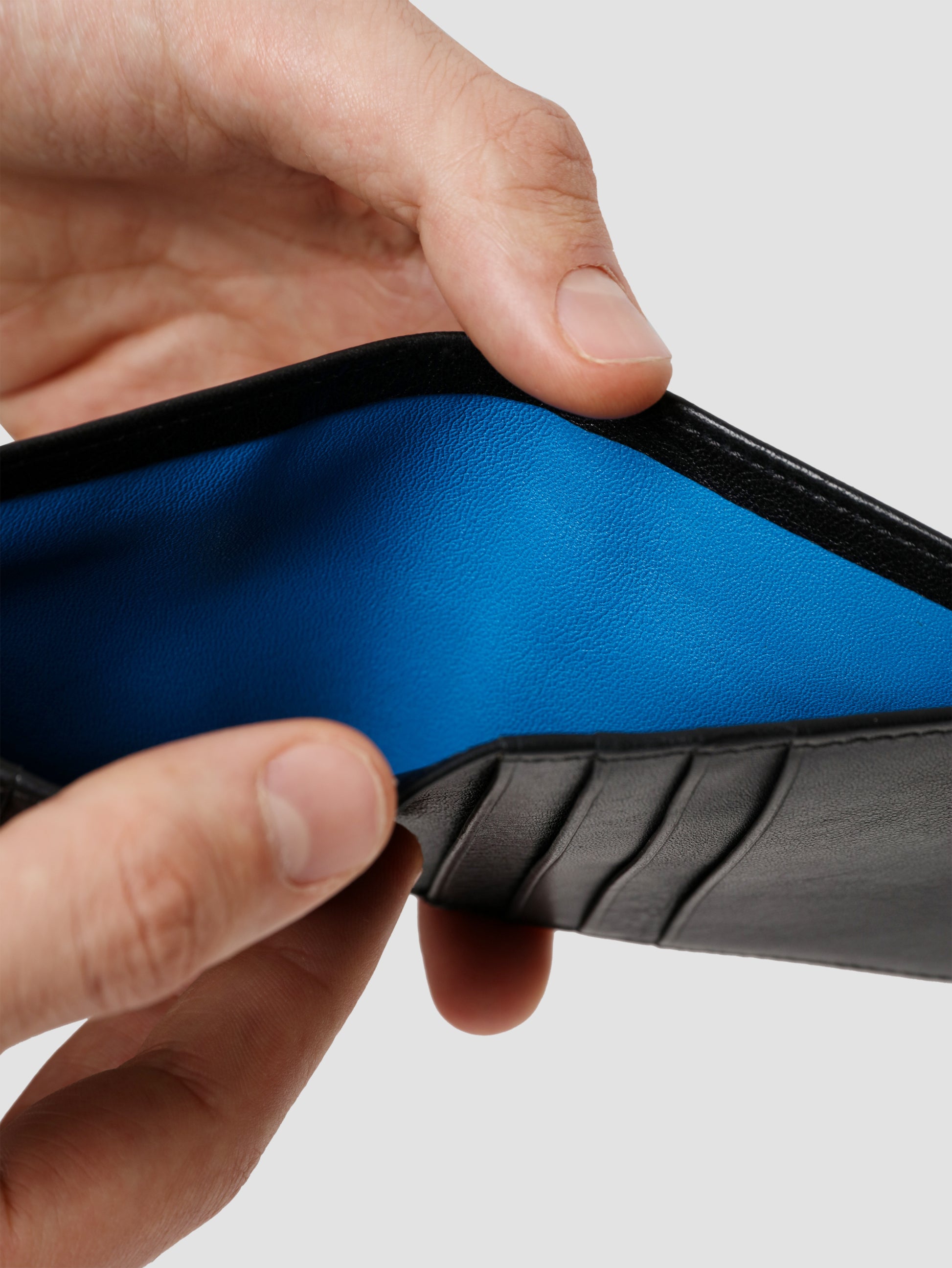 HammerAwl genuine leather blue detail bifold wallet inside view