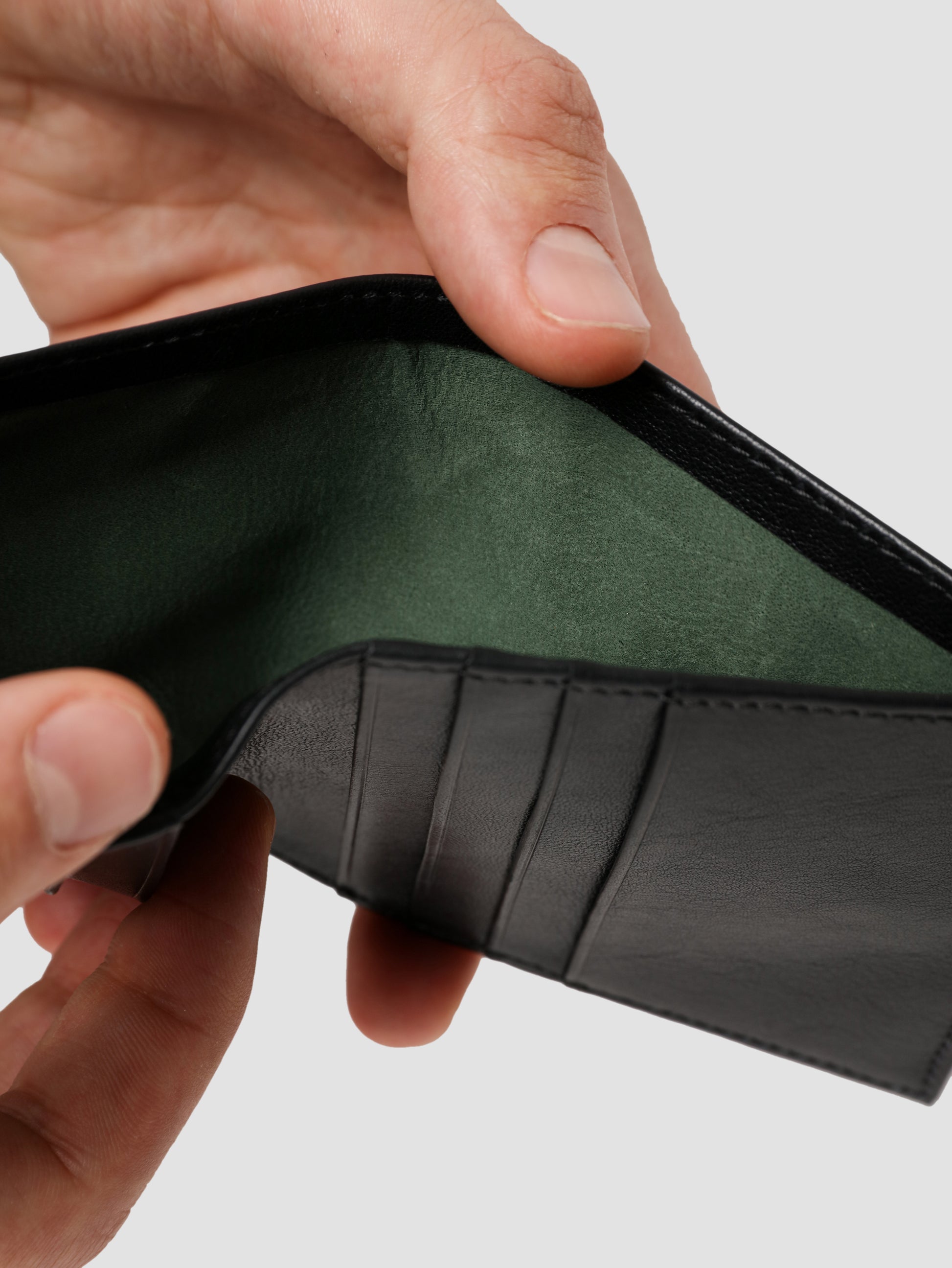 HammerAwl genuine leather Bifold green wallet inside view 