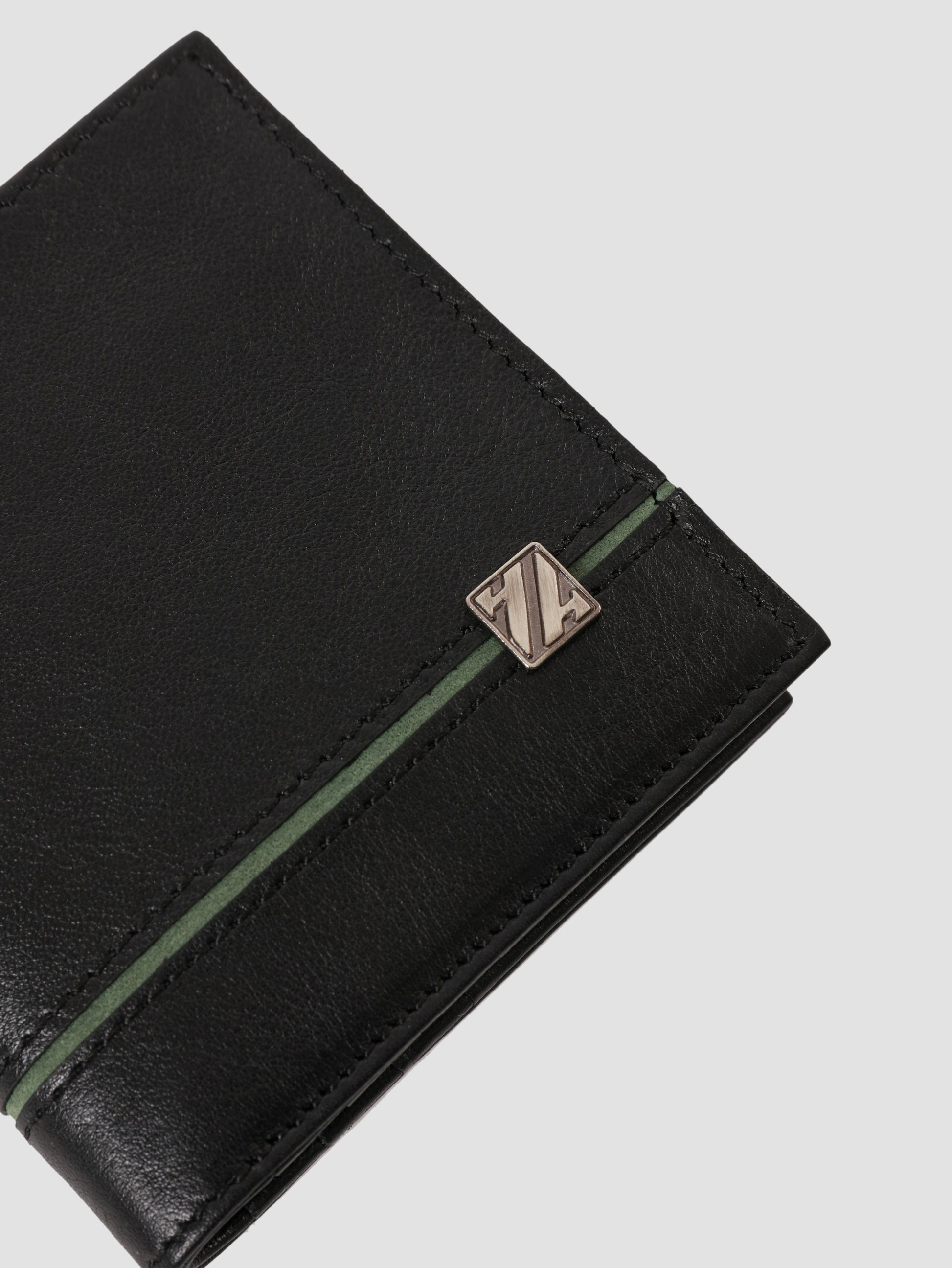 HammerAwl genuine leather bifold wallet green strip detail